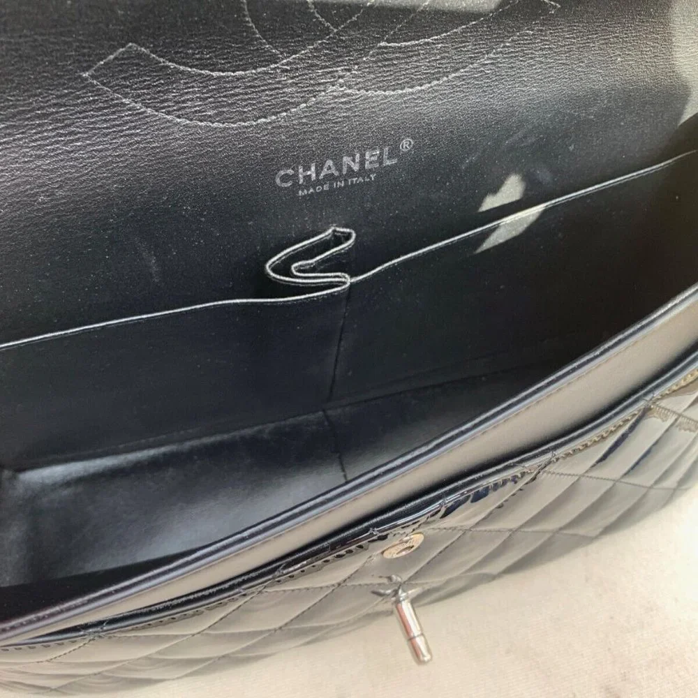Chanel Classic Quilted Double Flap Black Patent Leather Jumbo Bag - Picture 7 of 17